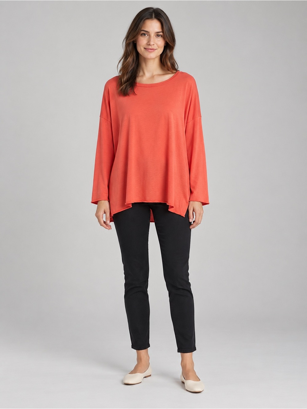 PLANET by Lauren G Coral Pima Cotton Oversized Long Sleeve Top OS